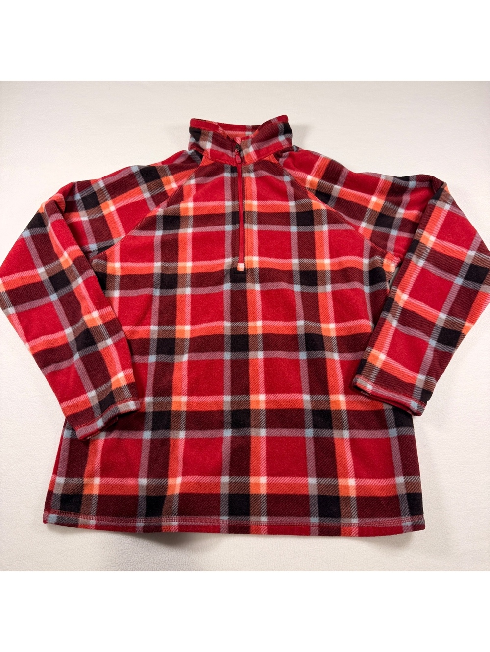 Eddie Bauer Womens L Red Plaid 1/4 Zip Fleece Pullover